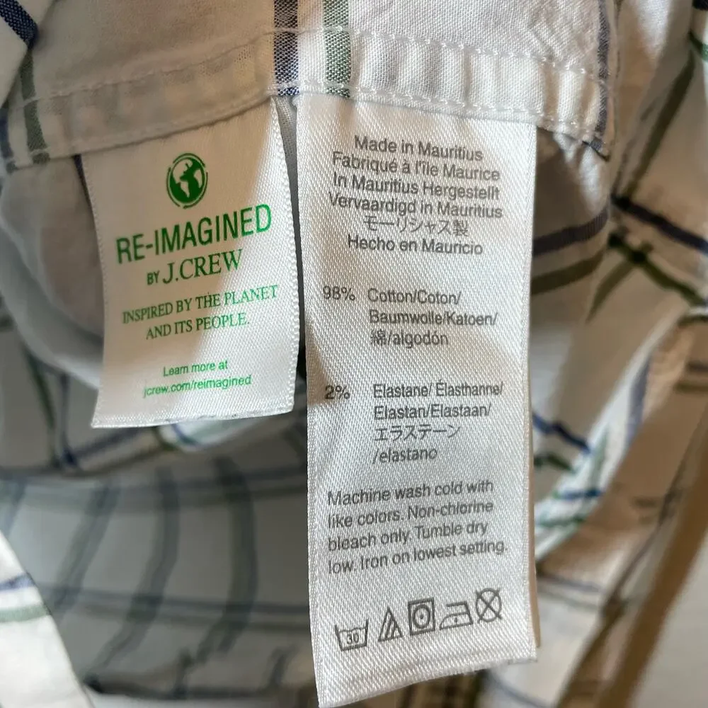 J Crew Button down Shirt Slim Untucked Windowpane Plaid Large White Blue Green